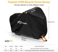 TOPTREK Cubierta de Bicicleta Pro-Grade 210D Oxford de 3 Capas | 2 Tamaños | Protector Solar Resistente a Desgarros | Agujero para Candado Seguro | Bolsa de Viaje