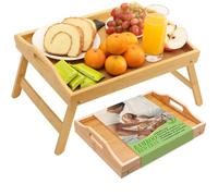 TOPULORS Bandeja de cama de bambú con patas plegables - Mesa de desayuno portátil de 40 x 30 cm para cama, portátil y soporte de tableta, bandeja plegable para aperitivos con asas para reclinable
