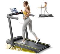 TOPUTURE 12% Inclinación Cinta de Correr Plegable, 4 en 1 Cinta de Correr Electrica para Casa y Oficina, 16KM/H Under Desk Walking Pad, Frecuencia Cardíaca, Bocina Bluetooth, Dual Pantalla, App