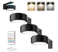Topveden 3 Pack Picture Lights for Wall, Top Veden No Drill Picture Lights, Remote Control Control Adjustable Brightness Timer, 3 Color Temperatures or 12 RGB Colors for Art Display (3*Black,3color)