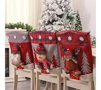 Topverse Juego de 3 fundas para sillas de Navidad, diseño de dibujos animados creativos en 3D, muñeco de nieve, Papá Noel, reno, Navidad, cocina, comedor, decoración para festividades, festivales,