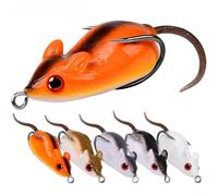 Topwater - Señuelo de pesca de anfibios, anzuelo elástico de silicona, forma de ratón, sin malas hierbas, doble gancho, movimiento realista, 9 g, 7 cm, adecuado para róbalo, cabeza de serpiente, río