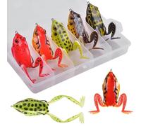 Topwater - Señuelos de pesca de rana, 5 piezas, kit de señuelos de pesca suaves, cuerpo hueco, señuelos de rana con ganchos dobles afilados, caja de aparejos para lucio, lucio, 5 colores