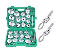 TOPWAY 31 PCs 1/2" Juego de Vasos para Llaves de Filtro de Aceite con 2 Esposas Tipo de Llave de Filtro de Aceite de Ajustable y Llave, Acero Inoxidable, para Reparación de Automática