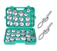 TOPWAY 35 PCs 1/2" Juego de Vasos para Llaves de Filtro de Aceite con 2 Esposas Tipo de Llave de Filtro de Aceite de Ajustable y Llave, Acero Inoxidable, para Reparación de Automática