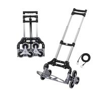 TOPWAY Carretilla Plegable para Subir escaleras de Aluminio, Carretilla de Mano Plegable, Capacidad de Carga de 70 kg, Altura Ajustable con 6 Ruedas, 4 Ruedas giratorias y Cable