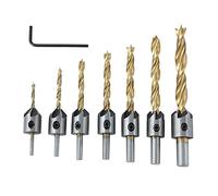 TOPWAY Juego de Brocas Avellanadoras 8 Piezas, 3-10 mm 5 Flauta Countersunk Broca Set, Broca de Acero al Carbono de Alta Velocidad de Tres Puntas con L Llave para Madera Carpintería Taladrar