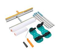 TOPWAY Kit de herramientas de cemento autonivelante - Herramientas de rodillo de pintura epoxi de 20 y 9 pulgadas + rastrillo raspador de acero inoxidable de 56 cm + zapatas con pinchos de 30 cm +