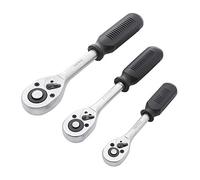 TOPWAY Llave de Carraca 1/2", 3/8" y 1/4" 3PCs, Mango para Llave de Tubo de Liberación Rápida de 24 Dientes, Herramienta Mecánica de Garaje de Reparación Automática 420010