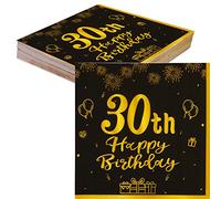 TOPWAYS 30 Años Servilletas Papel Decoradas Cumpleaños, Oro Negro Papel Servilletas Elegantes Napkins para Fiesta Decoración 30 Cumpleaños Hombre Mujer (Cumpleaños 30)