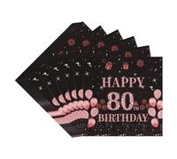 TOPWAYS 80 Años Servilletas Papel Decoración Cumpleaños, 40 piezas Negro Oro Rosa Papel Servilletas Elegantes Napkins para Fiesta Decoración 80 Cumpleaños Mujeres Niña (Servilletas Cumpleaños 80)
