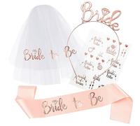 TOPWAYS Juego de accesorios para despedida de soltera, accesorios para despedida de soltera, incluye tiara de novia, velo de tatuaje para futura novia, despedida de soltera, decoración de fiesta de