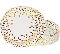 TOPWAYS Platos Desechables Cumpleaños, 48pcs 18cm Oro Blanco Desechables Papel Elegantes Platos Fiesta Vajilla para Decoración Cumpleaños Niño Hombre Mujer, Bodas Aniversarios BBQ (7 pulgadas)