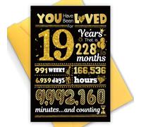 TOPWAYS Tarjeta de cumpleaños número 19 con texto en inglés "You Have Been Loved for 19 Years", tarjetas de felicitación divertidas, tarjeta de aniversario con sobre, decoraciones de cumpleaños de oro