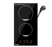 TOPWISH Placa de inducción 30cm, placa de cocina con 2 zonas de cocción, placa de cocina con inducción, función de temporizador y PowerBoost