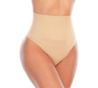 TopYart Faja Tanga Reductora Mujer, Braguitas Moldeadoras Cintura Alta Thong String Vientre Plano (FR/ES, Letras, L, Regular, Regular, Beige)