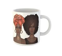 Topyee Taza de café de 325 ml con diseño de dos niñas afroamericanas con labios brillantes de mujer negra afro y turbante, tazas de té de cerámica, regalo de cumpleaños o recuerdo para familiares y