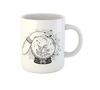 Topyee Taza de café de 325 ml, diseño de bola de cristal mágica dibujada a mano con gemas y luna creciente en manos del adivino, tazas de té de cerámica, regalo de cumpleaños o recuerdo para