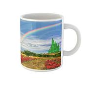 Topyee Taza de café de 325 ml, diseño de The Yellow Brick Road Leading Into the Emerald City in the Land of Oz Wizard, taza de té de cerámica, regalo de cumpleaños o recuerdo para familiares y amigos