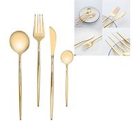 Topyond Juego De Cubiertos Dorados De 24 Piezas, Que Incluye Cuchillo, Tenedor, Cuchara, Cubiertos De Acero Inoxidable Inoxidable, Cubiertos para Banquetes De Boda En Casa