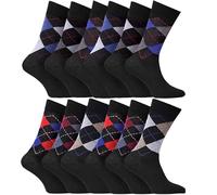 TOPZILLY Paquete de 6 calcetines de algodón para hombre, patrones de rombos, diamantes y rayas, talón y puntera duraderos, ideales para el trabajo, ocio, calcetines de golf para hombre, tallas 36-44,