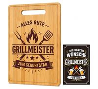 Topzora Regalo de cumpleaños para hombres, Grillmeister Tabla de cortar de bambú con tarjeta, barbacoa regalo para hombre, papá, abuelo, amigo, hermano, regalo para hombres, cumpleaños, tabla de