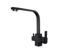 Toque de cocina de agua de 3 vías Toque Alto arco de agua potable Mezcladora de fregadero de cocina, grifo de cocina comercial de doble palanca de latón 360 °, 1 hoyo, negro LWX