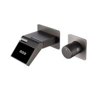 Toque de mezclador de cuenca montada en la pared, grifo de baño de cascada giratoria de 180 °, pantalla digital LED, grifo de fregadero de baño oculto, generación de energía hidroeléctrica, cuerpo de