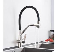Toque de mezcladora de Fregadero de Cocina, Filtro Purificación de Cocina Cocina Flexible Grifo de Cocina girada Dual Sout Dual manijas Mezclador Mezclador de Agua Pura Caliente y fría (níquel