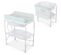 Toral Bañera Cambiador Bebe Mueble con Patas - Bañera Bebe Con Bandeja Separadora y Ruedas con Freno - Cambiador con Medidor de Altura - Modelo Azul