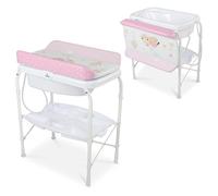 Toral Bañera Cambiador Bebe Mueble con Patas - Bañera Bebe Con Bandeja Separadora y Ruedas con Freno - Cambiador con Medidor de Altura - Modelo Valeria Rosa