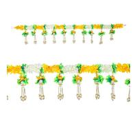 Toran decorativo para colgar en la pared de la puerta, rosa artificial con guirnalda de campanas para puerta principal, entrada, ventana, templo, sala de estar, hogar, decoraciones tradicionales