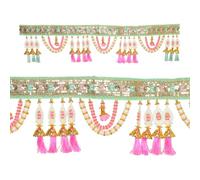 Toran decorativo para colgar en la puerta, flores artificiales y tela de terciopelo, diseño de hojas, colgantes de pared para entrada del hogar, decoraciones tradicionales indias (tamaño: 36 x 6