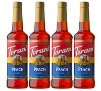 Torani Juego de regalo de jarabe de melocotón (4 x 750 ml) - Cóctel de azúcar de caña pura y jarabe de café aromatizante para té helado, té de burbujas y cócteles de verano, apto para vegetarianos