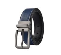 Torehueju Cinturón de negocios para hombre en cuero auténtico con hebilla de alfiler giratoria gris mate 105-125cm