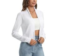 Torera Bolero Cárdigan Chaqueta Mujer Corto Suéter de Punto Básico Shrug Manga Larga Cuello en V Abrigo Fiesta Clásico Blanco XXL
