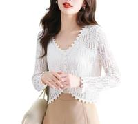 Toreras para Mujer,Mujer Manga Larga Encogimiento De Hombros Verano Crochet Floral Encaje Bolero Cardigan Cuello En V Chaqueta De Malla Botón Corto Elegante Chaqueta De Hombro Ver A Través De Cubrir
