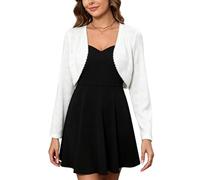 Toreritas Mujer Hueco Chaqueta Bolero Cárdigan Corto Torera Través Capa Manga Larga para Boda Corta Crochet Fiesta Elegante Blanco S