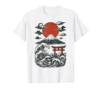 Torii Japan Wave Volcán Sun Mount Fuji Rising Red Camiseta
