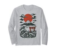 Torii Japan Wave Volcán Sun Mount Fuji Rising Red Manga Larga
