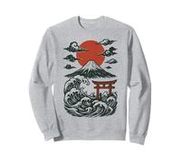 Torii Japan Wave Volcán Sun Mount Fuji Rising Red Sudadera