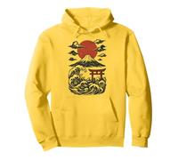 Torii Japan Wave Volcán Sun Mount Fuji Rising Red Sudadera con Capucha