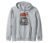Torii Japan Wave Volcán Sun Mount Fuji Rising Red Sudadera con Capucha