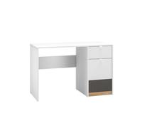 Torino Escritorio para oficina y dormitorio, 120 x 55 x 79 cm, rectangular, blanco, grafito y roble, aglomerado y tablero de fibra de densidad media, laminado, con cajón y estantes