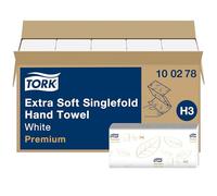 Tork 100 278 Extra Toalla Suave Mano singlefold de Premium H3 / Blanco Zigzag Pliegue Toallas de Papel Compatible con el Sistema H3 / 15 x 200 Hojas (23 x 23 cm)