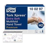 Tork 100297 Xpress Toallas de Papel de Mano Extra Suaves H2 / Toallas de Mano Multifold Suaves y Absorbentes Premium/Mfold Compatible con el Sistema Tork H2 / 21 x 100 Hojas (34 x 21 cm)