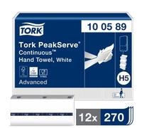 Tork 100589 PeakServe Toallas de mano de papel H5 para dispensador de toallas, 1 capa universal, blanco, 12 x 270 toallas