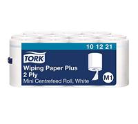 Tork 101221 Papel de secado extra M1 / Pañitos de limpieza de 2 capas compatible con el sistema de Tork M1, 11 mini bobinas x paquete, Color Blanco