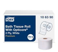 Tork 106390 - Rollo de papel de baño premium con OptiCore, 2 capas, 9,5 cm de ancho x 10,16 cm de largo, color blanco (caja de 36 rollos, 800 hojas por rollo, 28,800 hojas por caja)