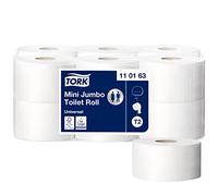 Tork 110163 Rollos de papel higiénico mini Jumbo Advanced de 1 capa compatibles con el sistema higiénico minijumbo T2, 12 rollos (12 x 1714 hojas)